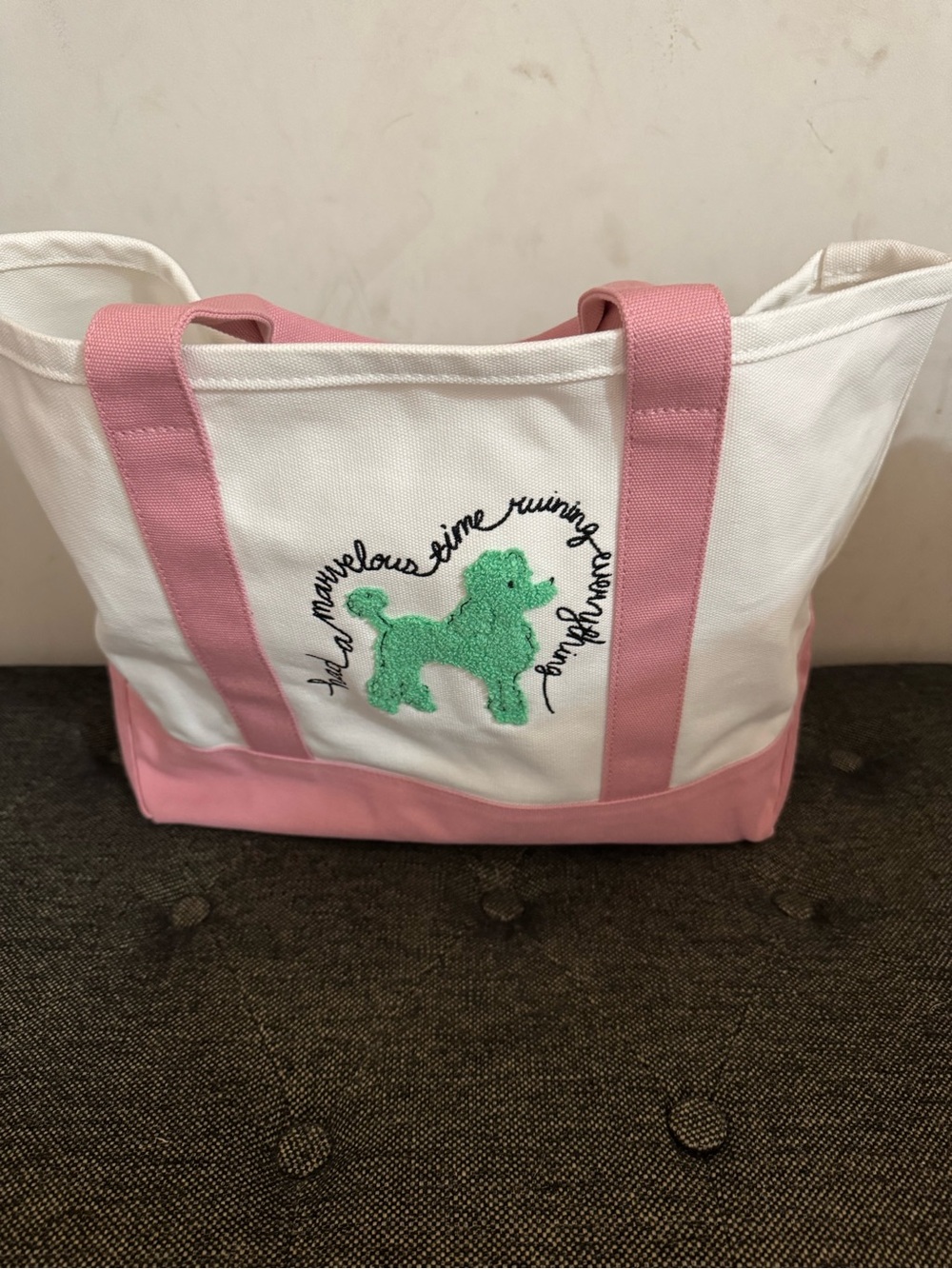 Taylor Swift White and Pink Canvas Tote with Green Poodle Emblem NWOT